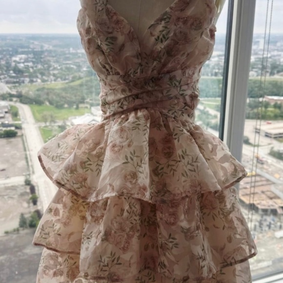 Floral Ruffle Tiered Mini Dress (Pastel Rose Print • Never Worn • Size S/M) - Picture 3 of 3